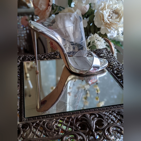 Giuseppe Zanotti 36.5 clear silver sandals slides heels pin stiletto - Picture 11 of 12